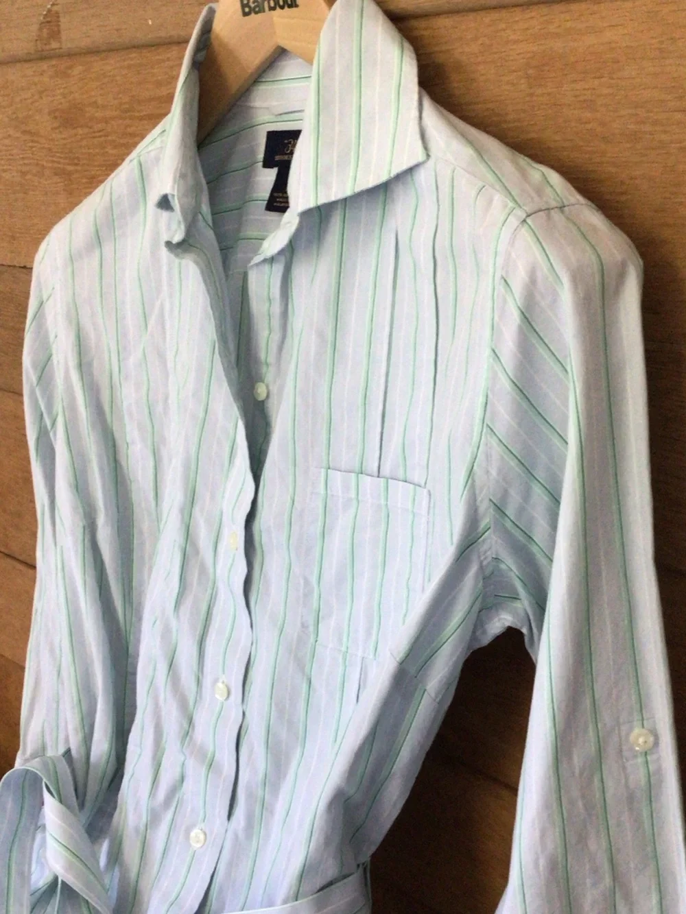 Brooks Brothers “346” Classic Light Blue & Green Stripe Shirt Dress 6
